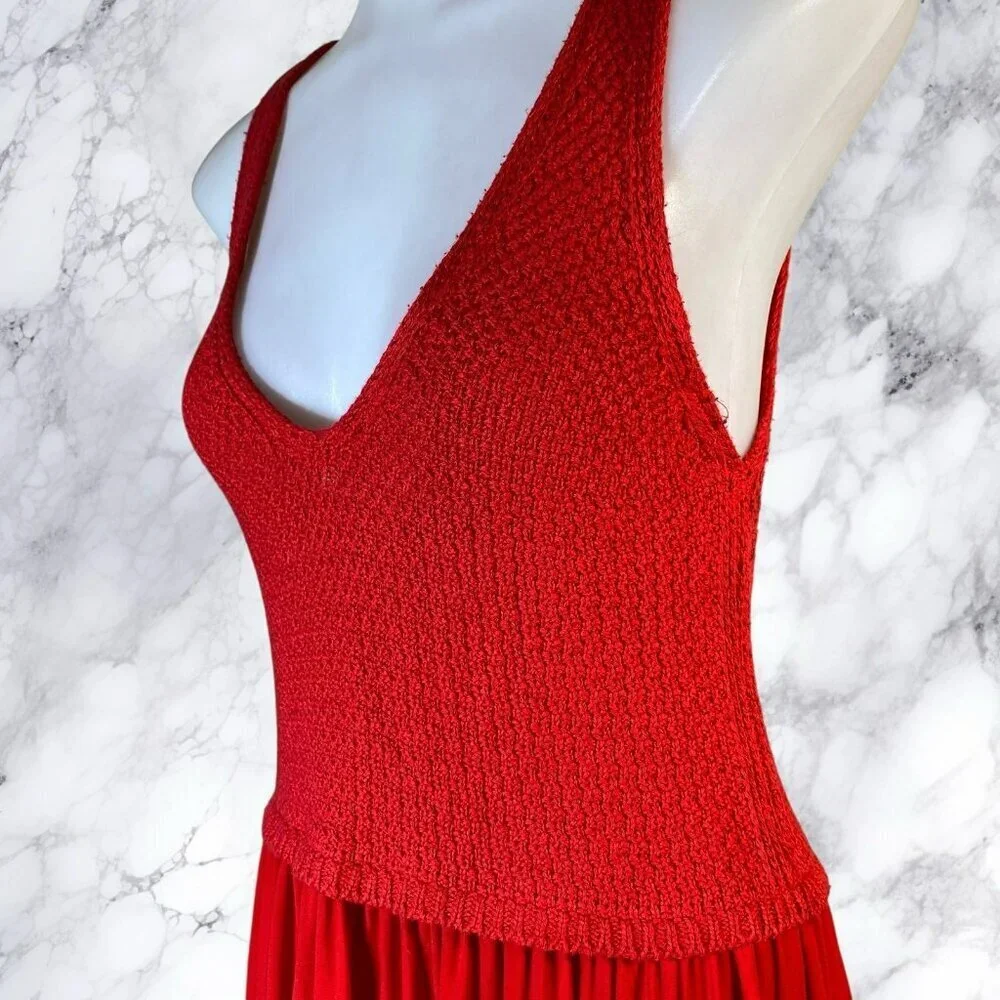 Zara Knit Bodice Midi Dress in Red